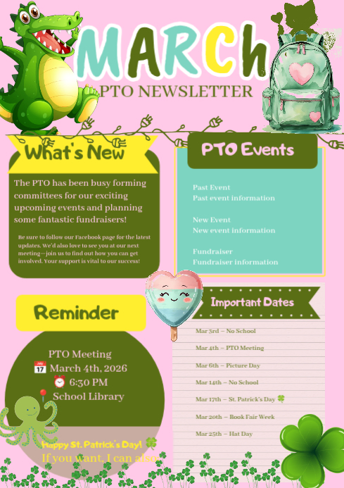PTO March Newsletter design template | PosterMyWall