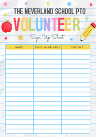 Bianco Volunteer Sign Up Sheet A4 Template