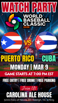 Puerto Rico Vs Cuba 2026 World Baseball Classic Watch Party Instagram Post Template
