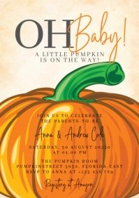 pumpkin baby on the way shower invitation A5 template