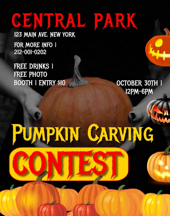 Pumpkin Carving Contest Flyer Template Póster/Tablero