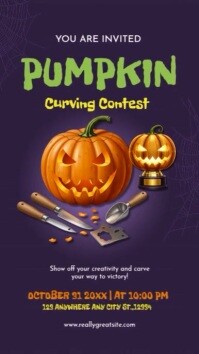 Purple Pumpkin Carving Contest Invitation Instagram Story Template