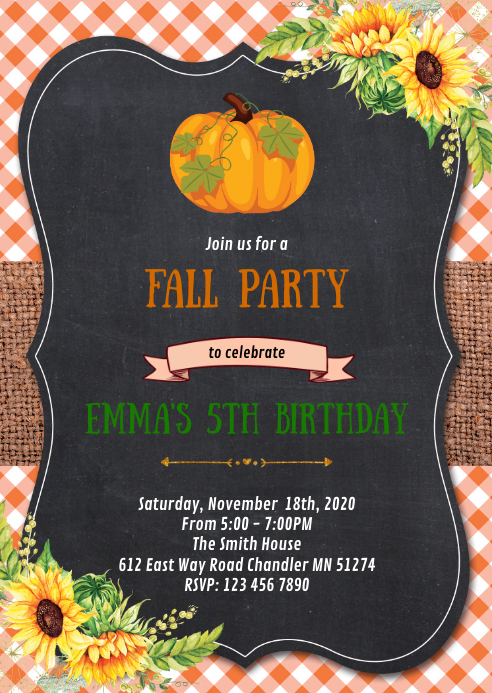 Pumpkin fall birthday party invitation Template | PosterMyWall