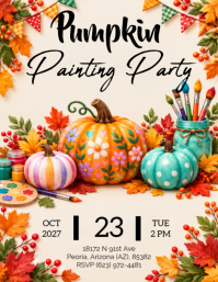 White Pumpkin Painting Party Ulotka Template