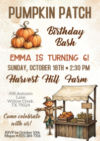 Putih Pumpkin Patch Birthday Invitation A6 Template