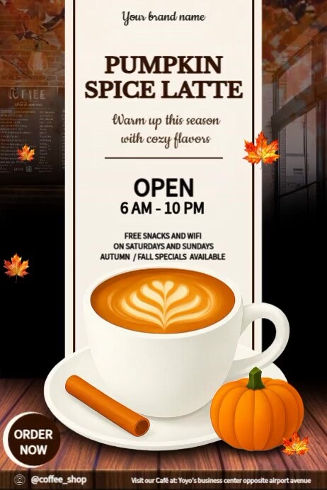 Pumpkin Spice Latte Café Poster – Cozy Autumn Coffee Shop Promotion Template