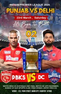 Pbks Vs DC ipl match Poster Template Tabloid
