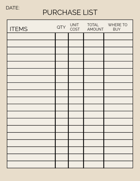 Purchase List Template PosterMyWall
