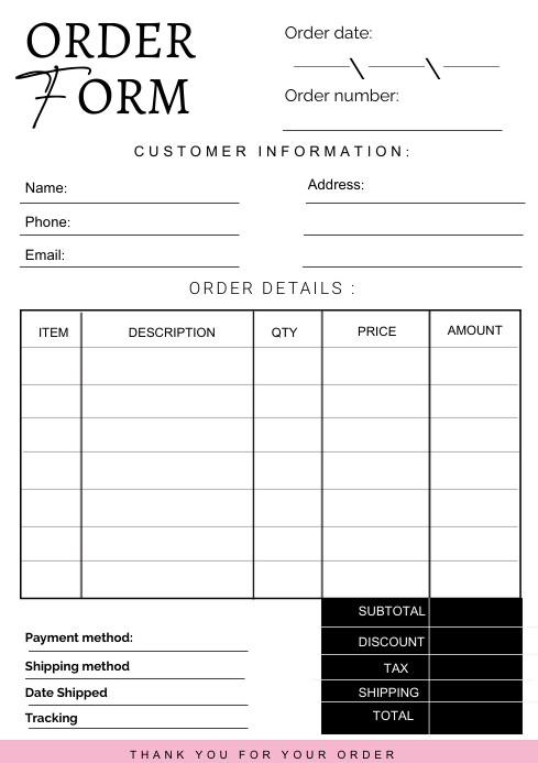 PURCHASE ORDER FORM Template | PosterMyWall