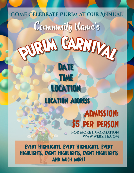 Purim Carnival Template Postermywall