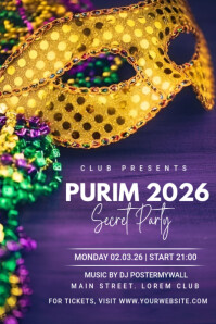 Purim Celebration flyer Pinterest-afbeelding template