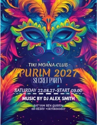 Purim event party flyer for night club template