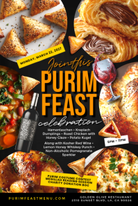 Purim Feast Promo Menu 2027 Template โปสเตอร์