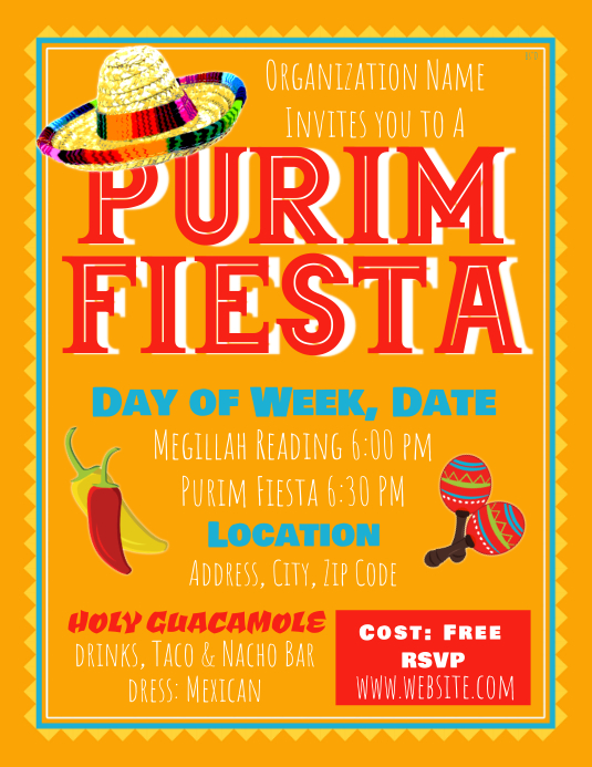 Purim Fiesta Flyer (US Letter) template