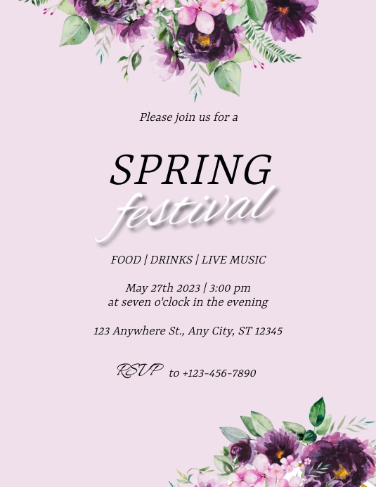 Spring Fest Invitation Purpl Floral Spring Festival Invitation Flyer Template | PosterMyWall