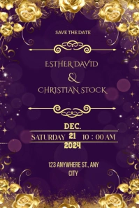 Purple & Gold Simple Wedding Invitation Card Illustration Pinterest template