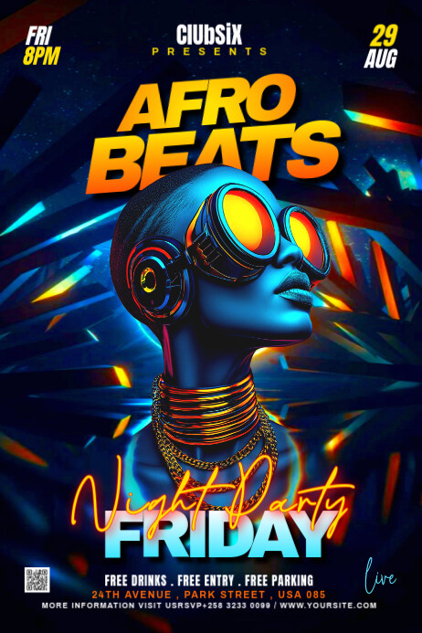 Purple 3d Afro Beats Friday Party Flyer Poster Template | PosterMyWall