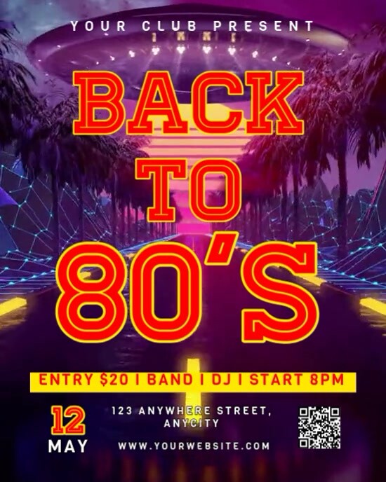 Purple 3d Back To 80's Instagram Portrait template