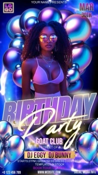 Purple 3d Birthday Party Flyer Instagram Story template