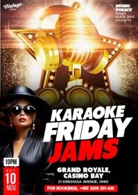 Purple 3d Black Maximalist Karaoke Saturday Night Party Video Flyer A4 template