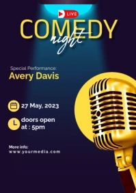 Purple 3d Comedy Night Live A3 template