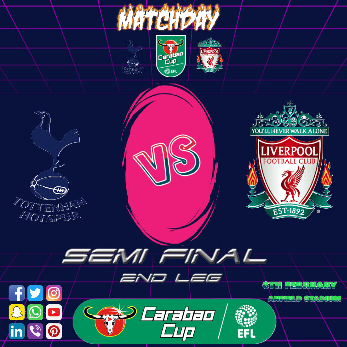 Purple 3d Football Carabao Cup Semi Final 2nd Leg Livepool Vs Tottenham Instagram Post template