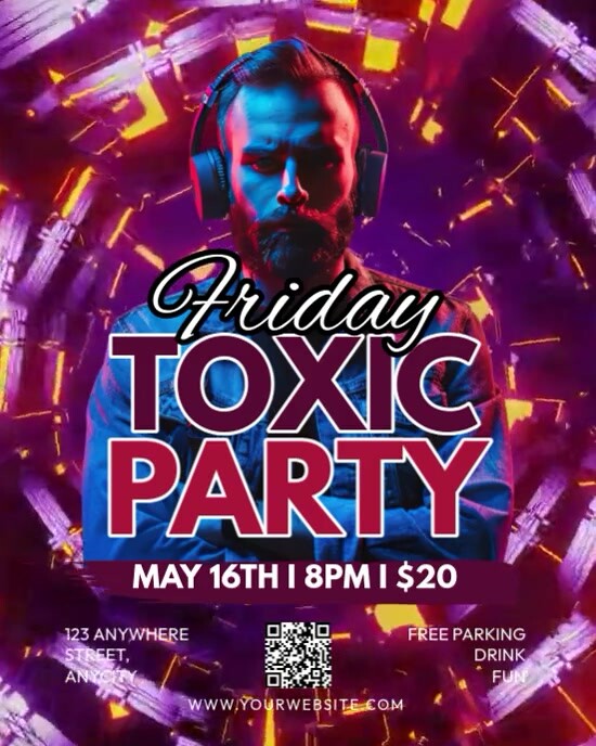 Purple 3d Friday Toxic Party Instagram Portrait template