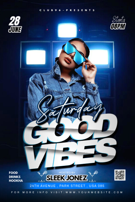 Purple 3d Good Vibes Party Flyer Poster Cartaz template