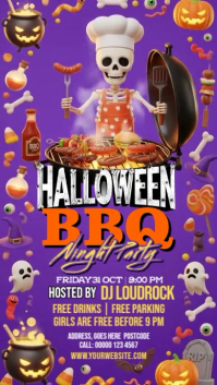 Purple 3d Halloween Bbq Party Instagram Story template
