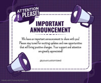 Purple 3d Important Announcement  Medium Rectangle template