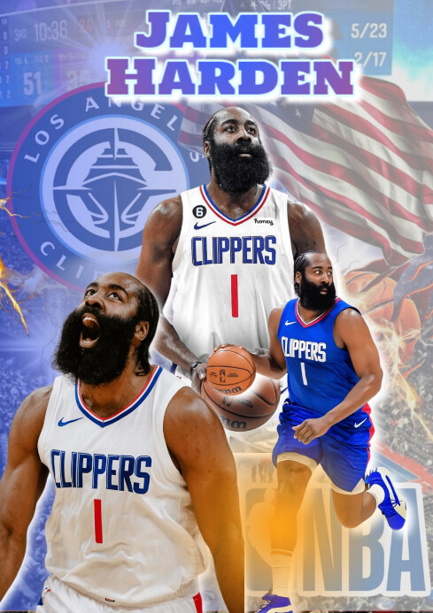 Purple 3d James Harden Los Angeles Clippers Nba Basketball A4 template