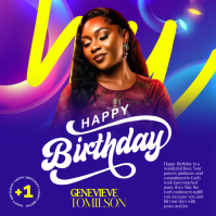 Purple 3D Joyful Birthday Card Template for Social Media Square (1:1)