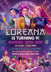 Purple 3d K-pop Birthday Invitation A6 template