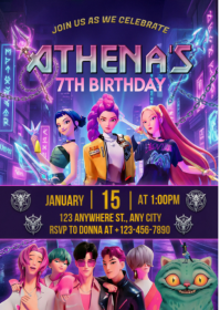 Purple 3d K-pop Themed Birthday Party A6 template