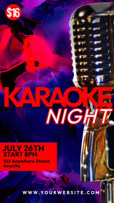Purple 3d Karaoke Night Instagram Story template