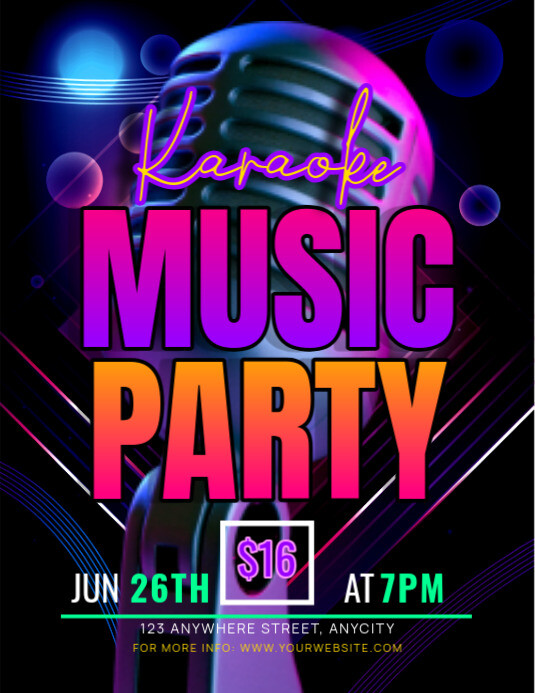 Purple 3d Karaoke Night Party Pamflet (letter As) template