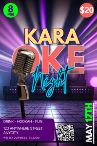 Purple 3d Karaoke Night Poster template
