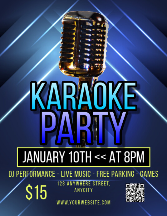 Purple 3d Karaoke Party Pamflet (letter As) Ulotka (US Letter) template