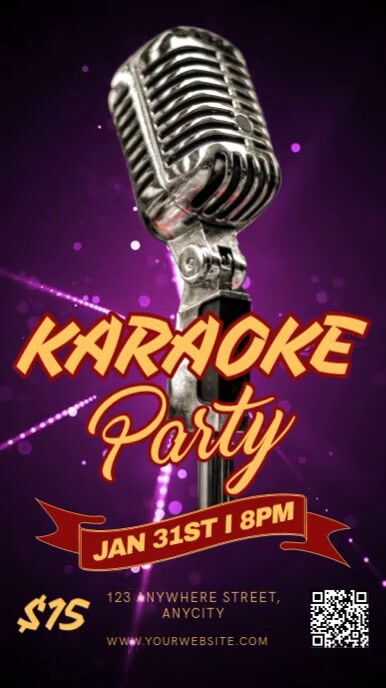 Purple 3d Karaoke Party Tampilan Digital (9:16) template