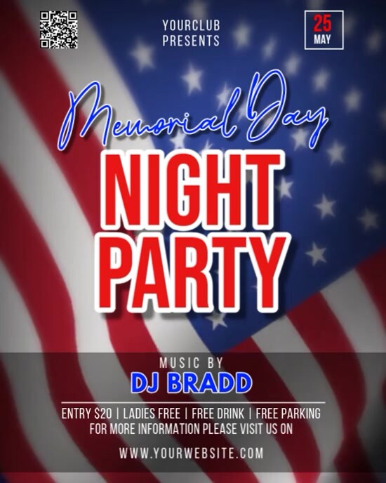 Purple 3d Memorial Day Night Party Instagram Portrait template