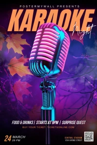 Purple 3d neon Autumn Karaoke Poster template