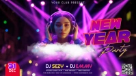 Purple 3d New Year Party Pos Twitter template