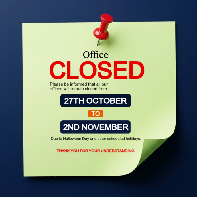 Plantilla de Purple 3d Office Closed Notice Instagram Post | PosterMyWall