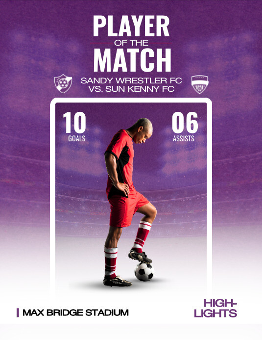 Purple 3d Player Of The Match Pamflet (letter Flyer (US Letter) template