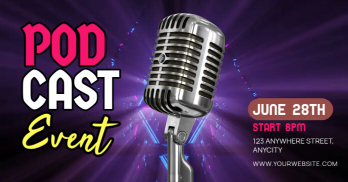 Purple 3d Podcast Event Gambar Bersama Facebook template