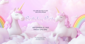 Fioletowy Unicorn Birthday Invitation Obraz udostępniany na Facebooku Template