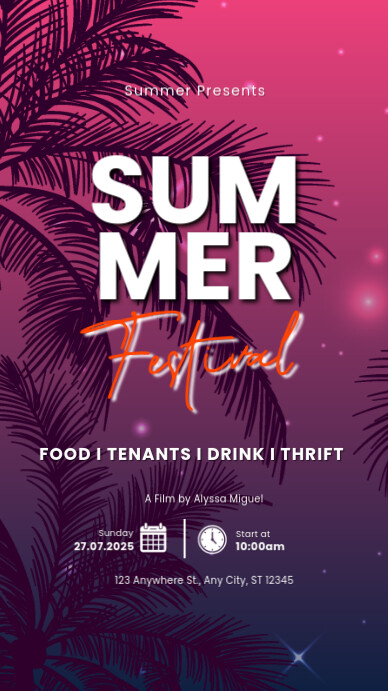 Purple 3d Summer Festival Instagram Story template