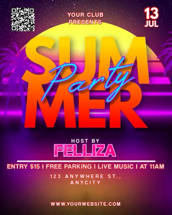 Purple 3d Summer Party Instagram Portrait template