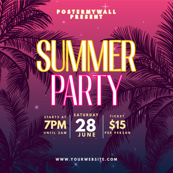 Purple 3d Summer Party Pos Instagram template