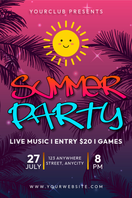 Purple 3d Summer Party Poster Plakat template